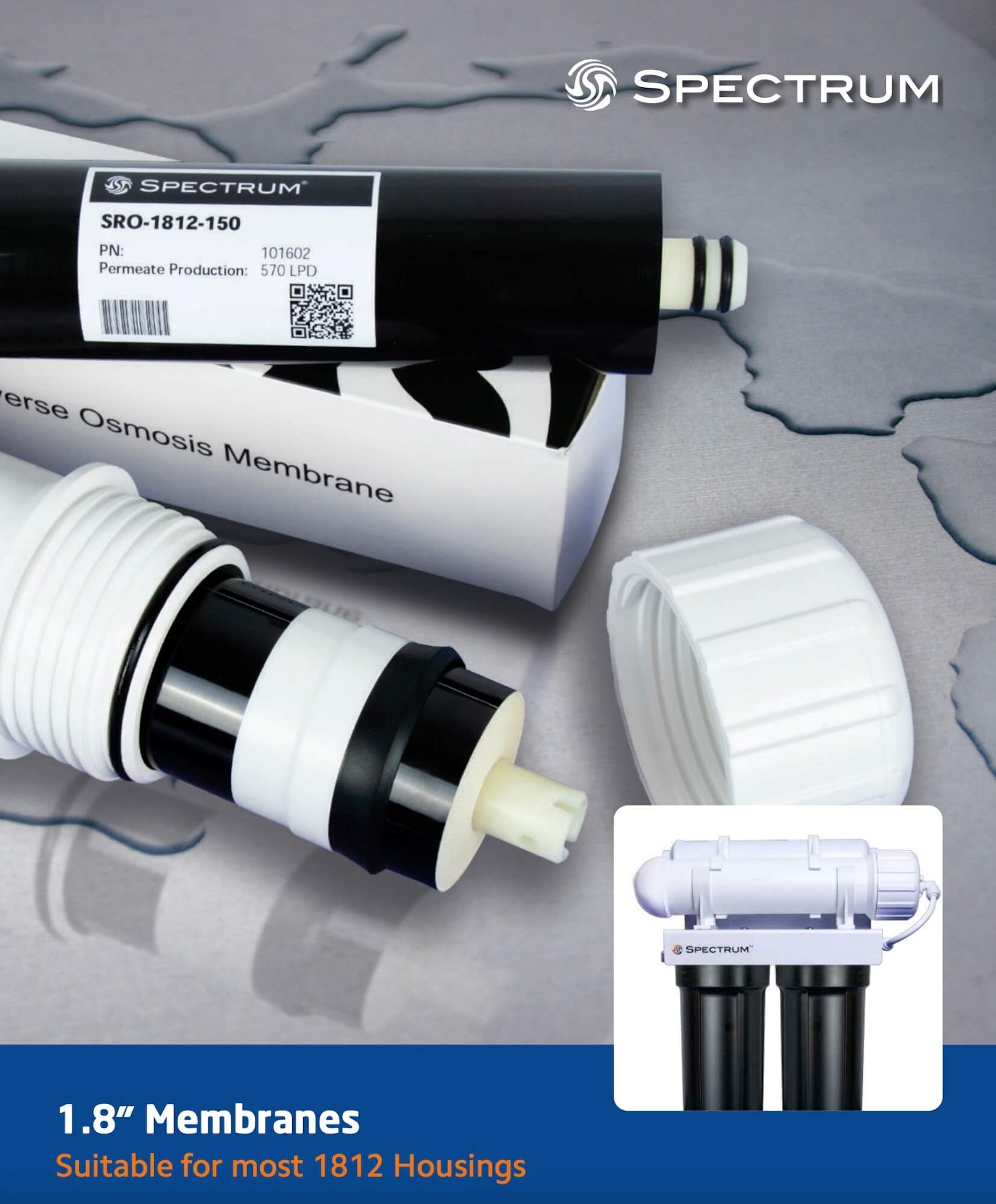 SRO-1812-75   :   SPECTRUM TF Thin Film RO Membrane 1.8" X 12" 75 GPD