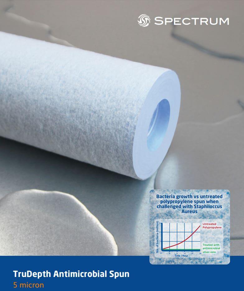 AMS-5-40   :   SPECTRUM TruDepth Antimicrobial Silver Impregnated Spun Polypropylene 5?m 40 Inch