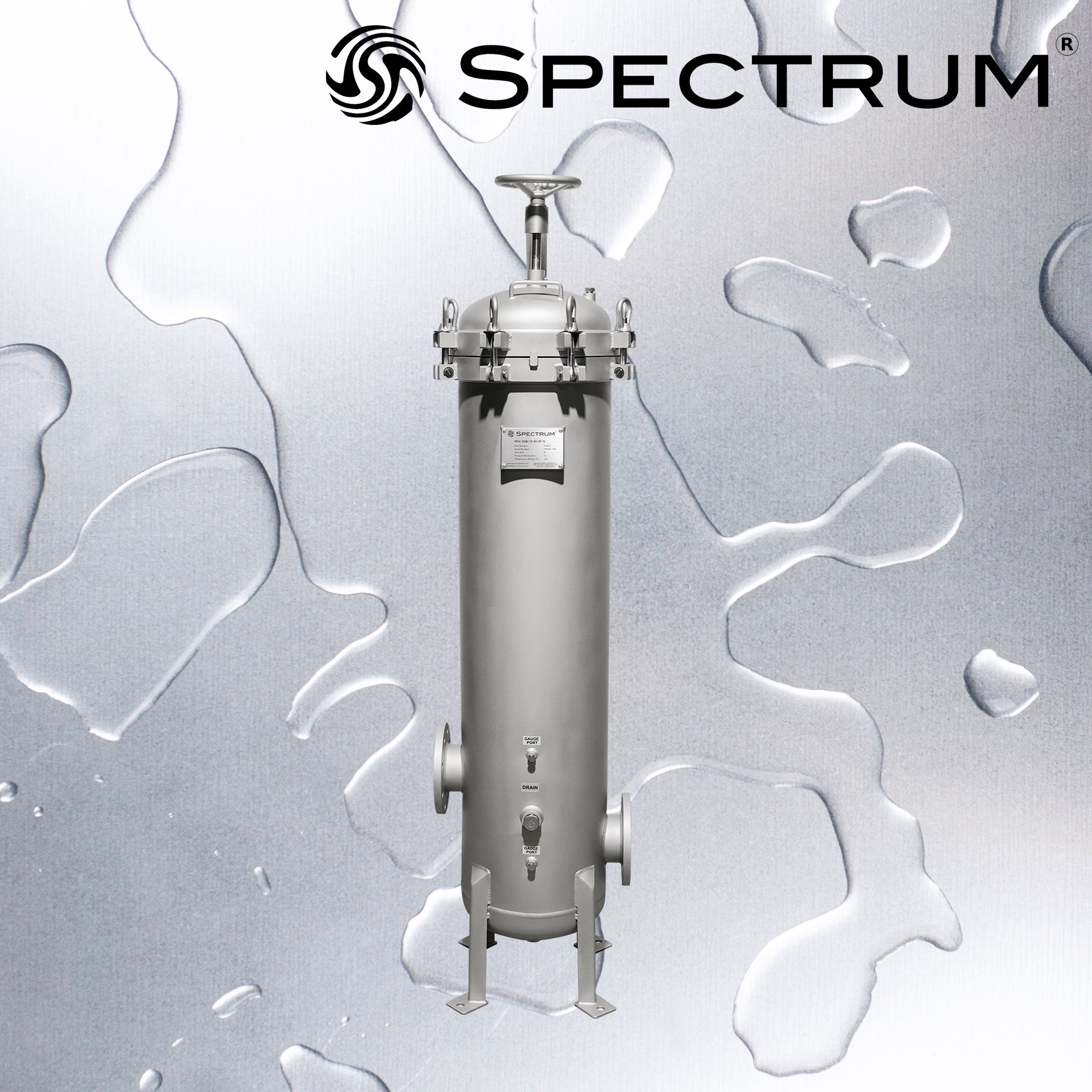 PFH-SGB-12-40-4F-G : SPECTRUM INOX Premier Filter Housing 12 X 40" 4" DN100 with Gauges