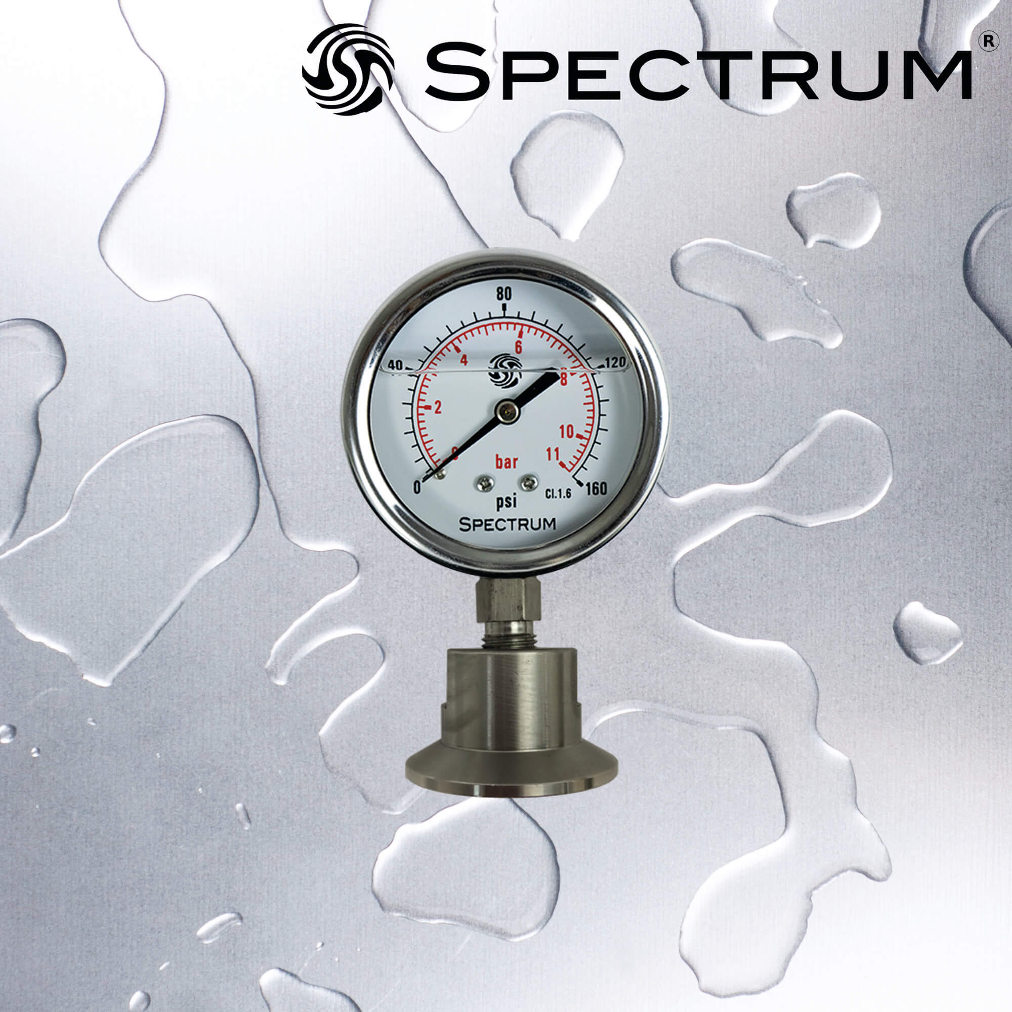 PSFH-GAUGE  :  SPECTRUM Sanitary Diaphragm Gauge 0-11 Bar 50mm Dial 1.5" Tri-Clover