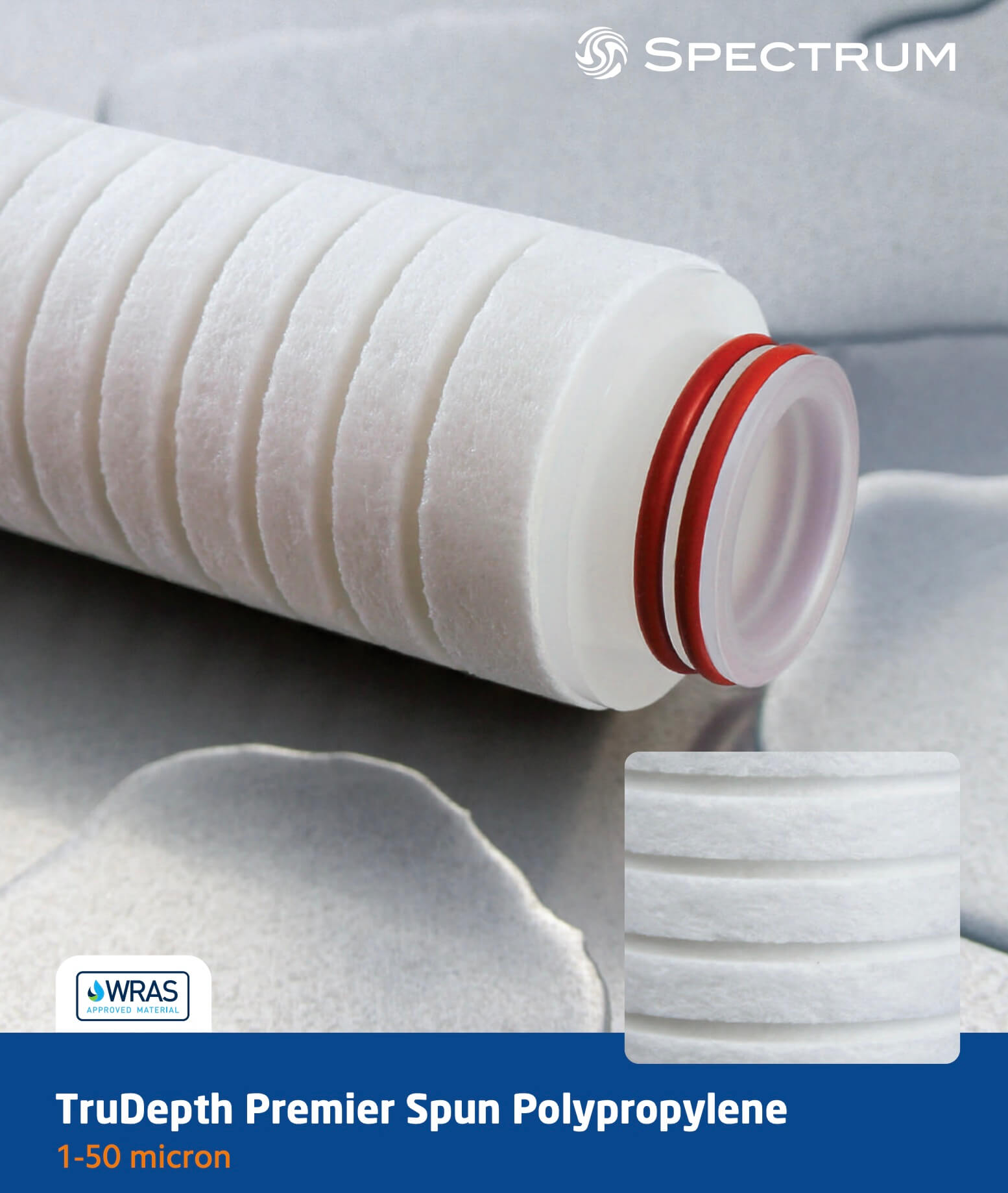 PSP-20-10ESE   :   SPECTRUM TruDepth Premier Spun Polypropylene 20?m 10 Inch 222/Flat/EPDM O-rings