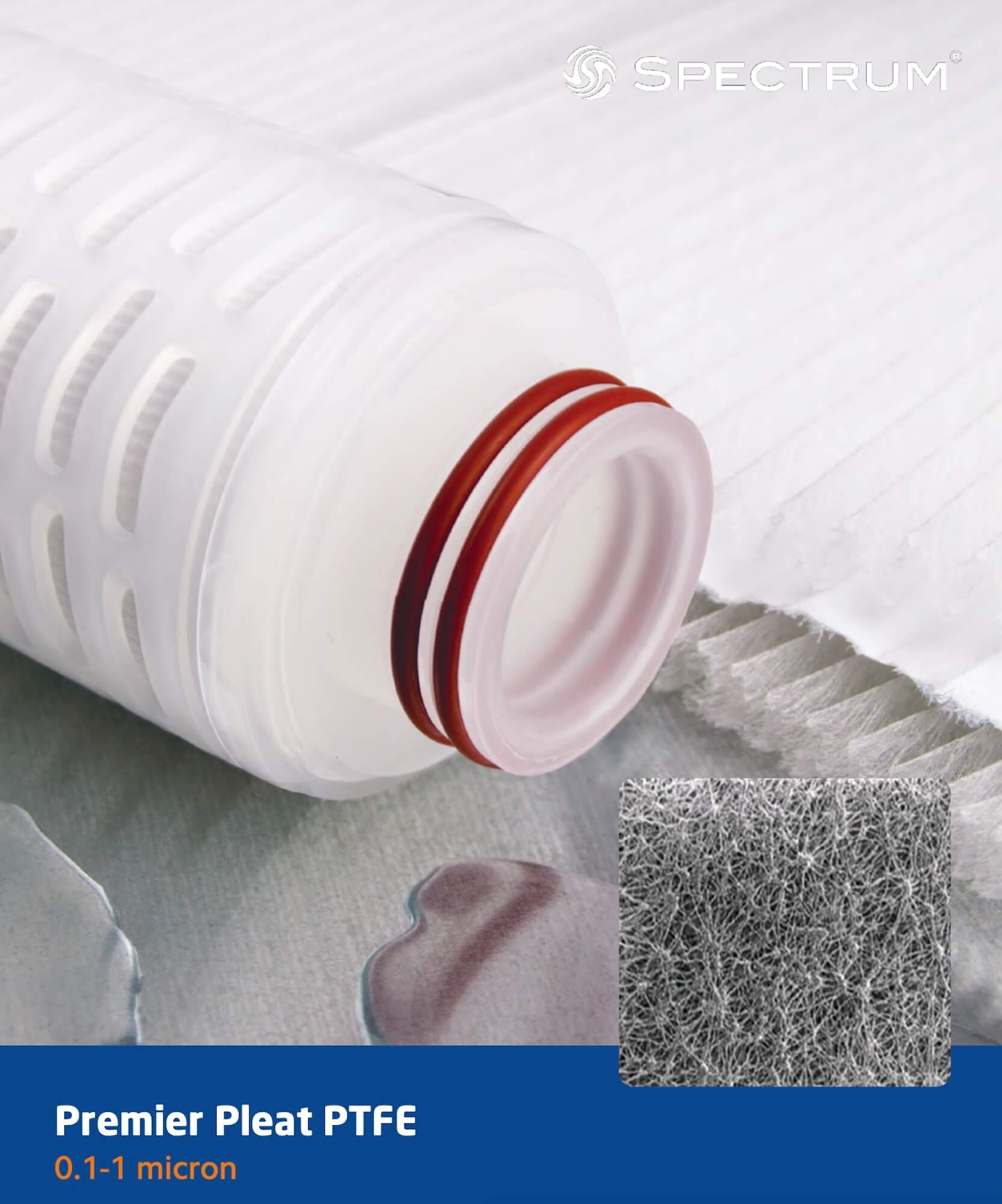 PPPTFE-0.1-10EGS  :  SPECTRUM Premier Pleat PTFE Filter 0.1?m 10" 222/Closed/Silicone O-rings