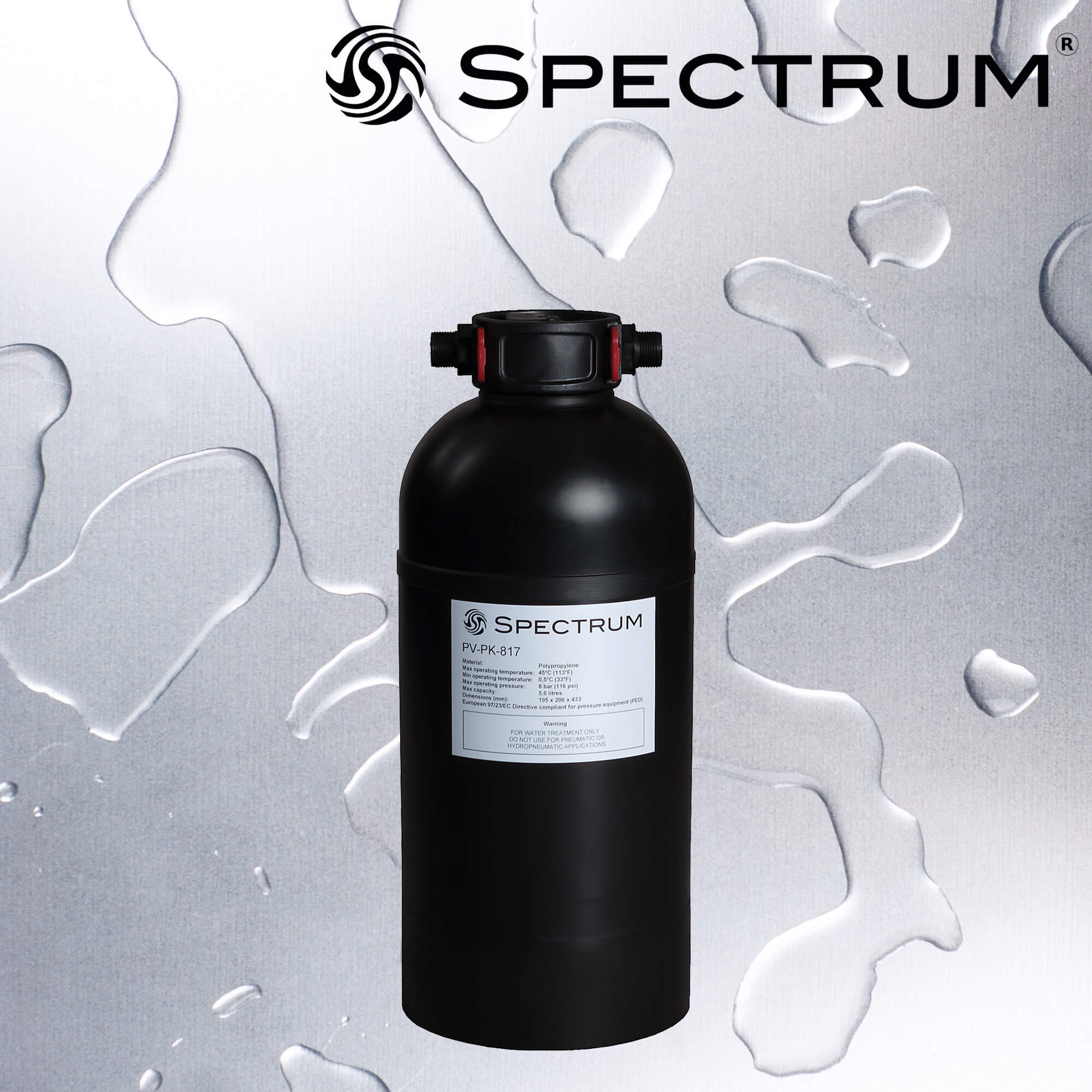 PV-PK-835   :   SPECTRUM High Yield Polypropylene Black Pressure Vessel 8"X35"