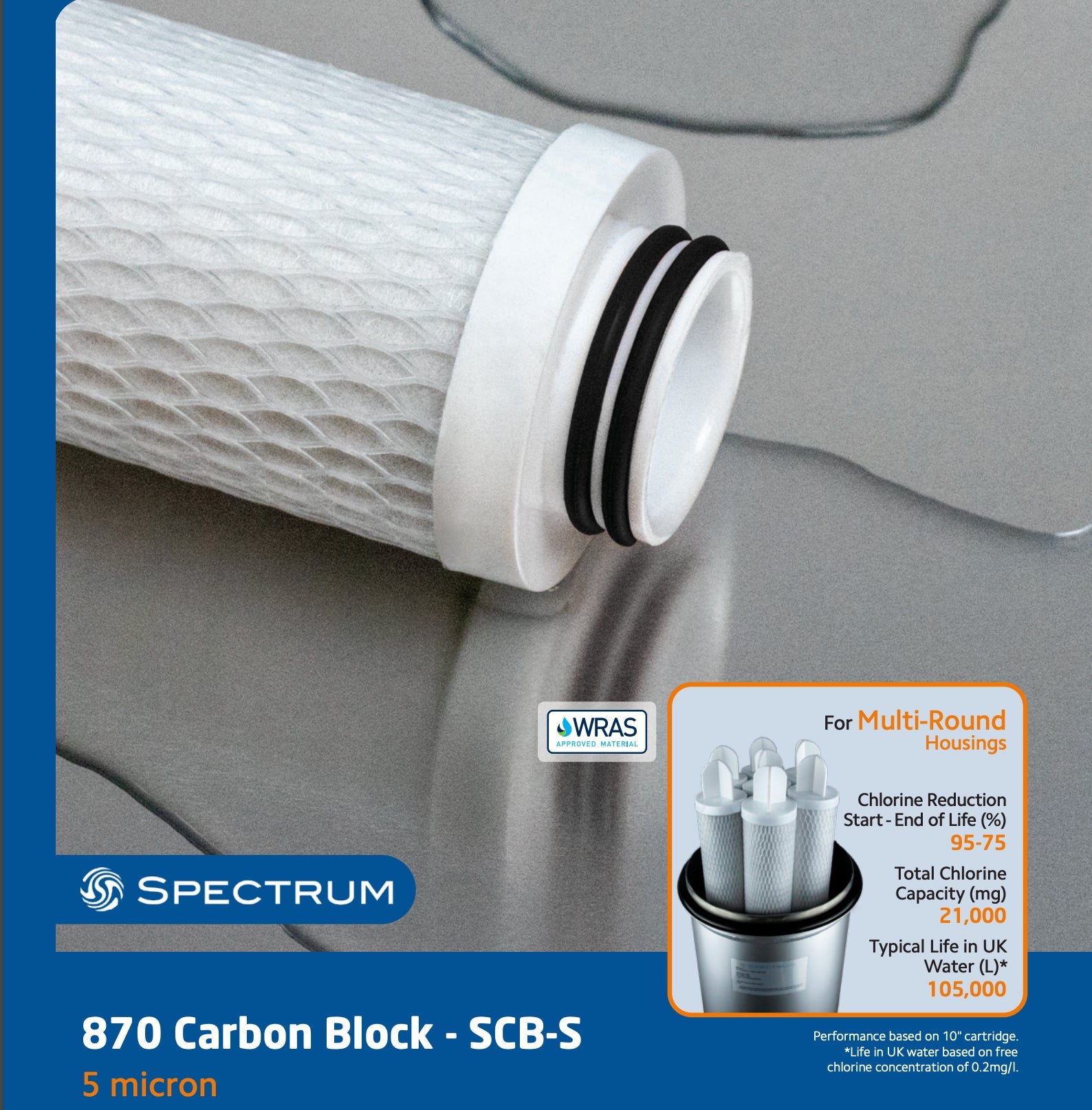SCB-S-5-30ESS : SPECTRUM Slim Carbon Block Multi-Round Housing 5µm 30" 222/Closed/Silicone O-rings