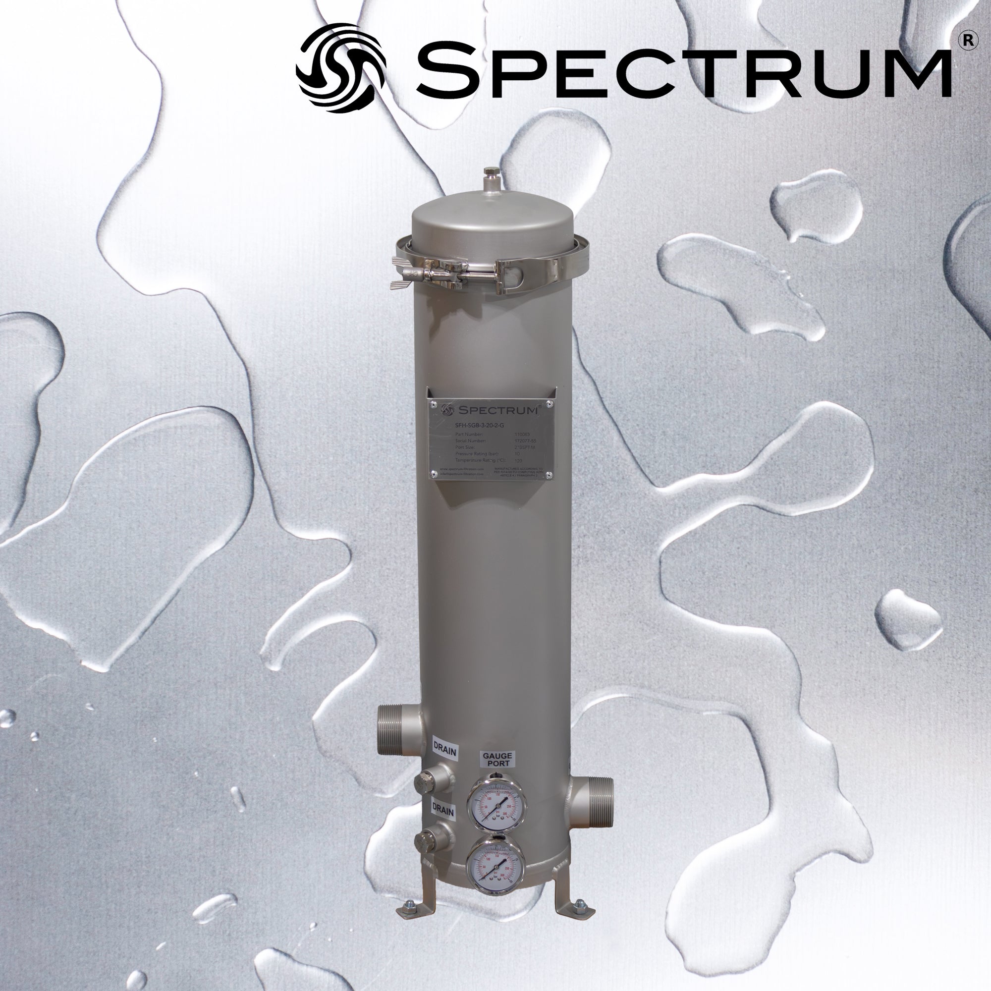 SFH-SGB-3-10-2-G   :   SPECTRUM INOX 3 X 10" Filter Housing 2" BSPT-M with Gauges