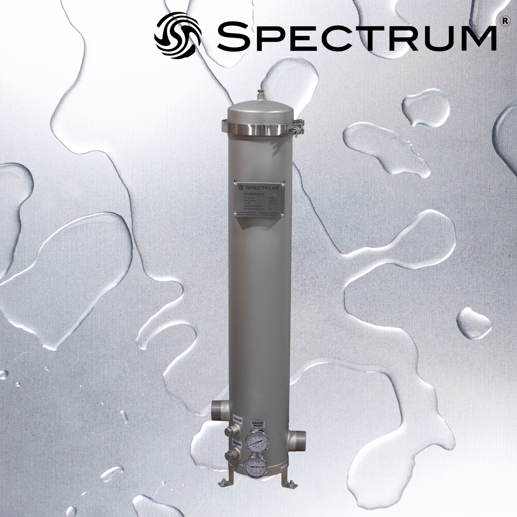 SFH-SGB-3-30-2-G   :   SPECTRUM INOX 3 X 30" Filter Housing 2" BSPT-M with Gauges