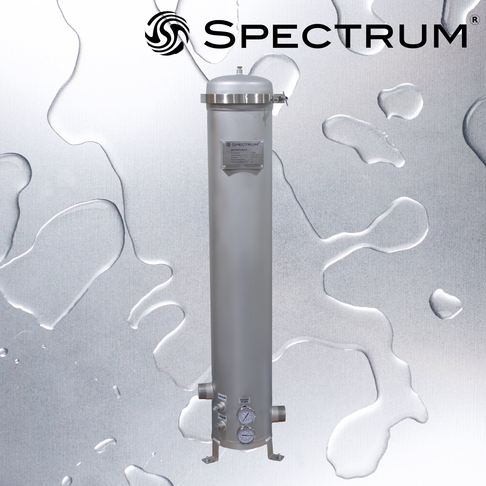 SFH-SGB-5-40-2-G   :   SPECTRUM INOX 5 X 40" Filter Housing 2" BSPT-M with Gauges