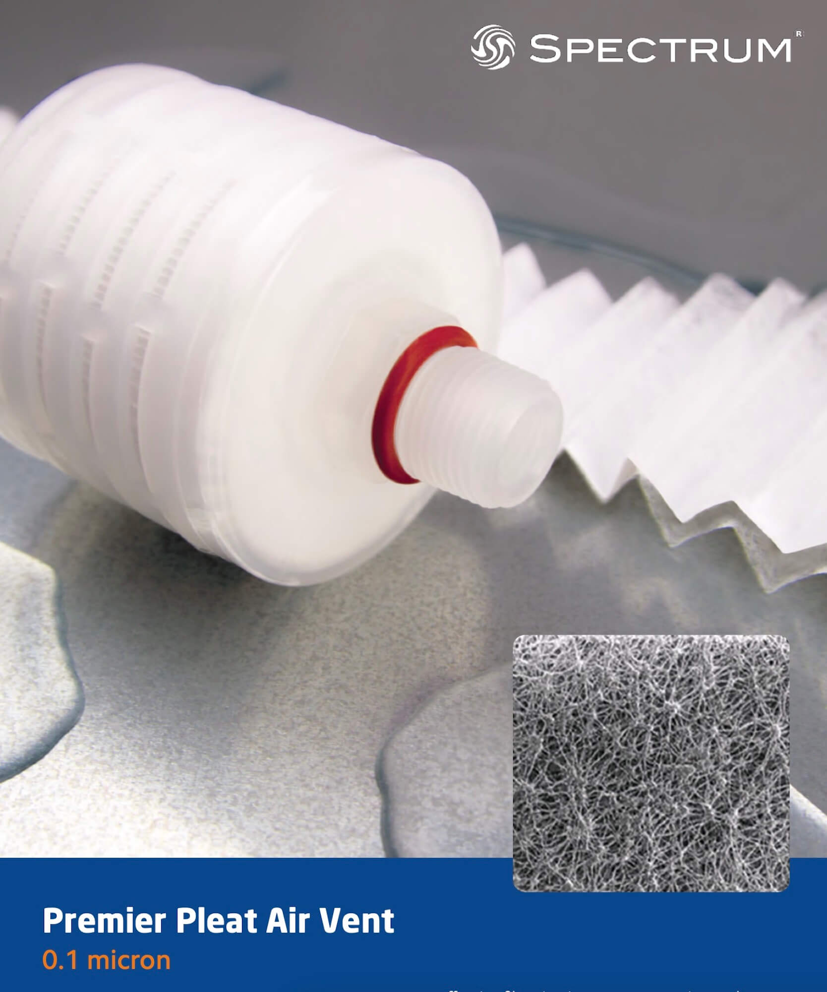 PPPTFE-0.1-3-1/2BSPM-T   :   SPECTRUM Premier Pleat PTFE Vent Filter, 0.1µm